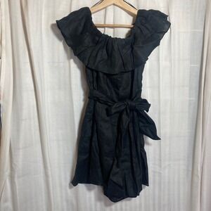 NWT Banana Republic Petite Black Off Shoulder Ruffle Linen Romper S Retail $180